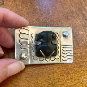 Mexican Sterling Silver Brooch with Stone Frog